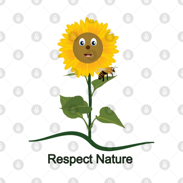 Sunflower cartoon with bee on the leaves by GiCapgraphics