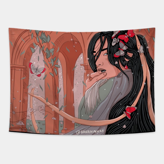 HYUNJIN STRAY KIDS SKZ play with fire butterfly kpop design Tapestry by nanaminhae