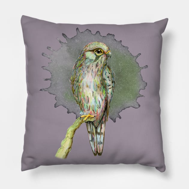 Kestrel in green Pillow by Bwiselizzy