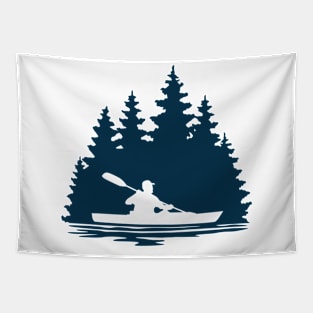 Silhouette of a Kayker Paddling Tapestry