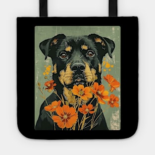 Rottweiler dog Flowers Photo Art Design For Dog Onwer Tote