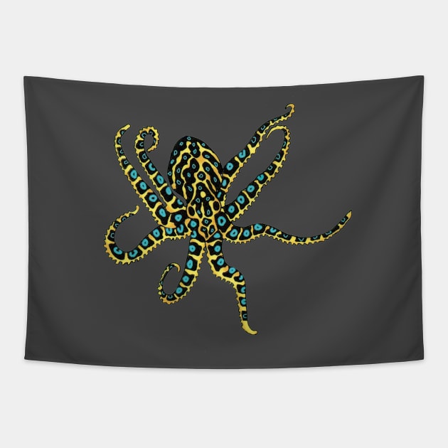 Blue-ringed octopus Tapestry by VibeCeramicStudios