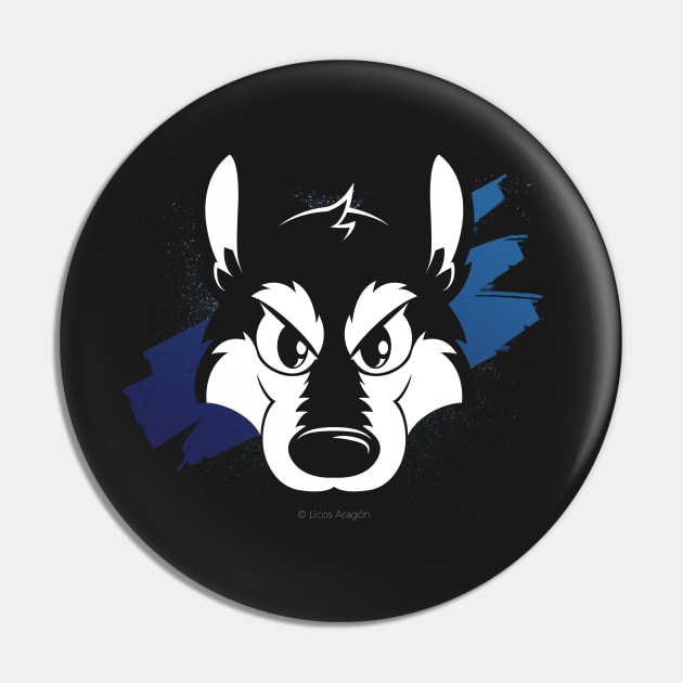 Toon wolf face (blue) Pin by licographics
