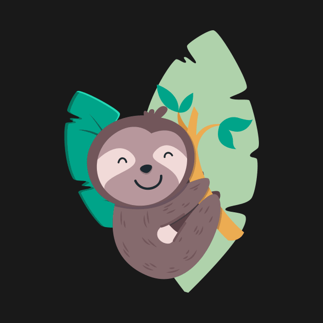 Cute sloth leafy branch, funny sloth branch with leaves by crocozen