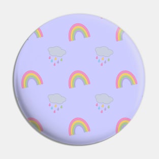 Rainbow and Rain Clouds Pattern in Purple Pin