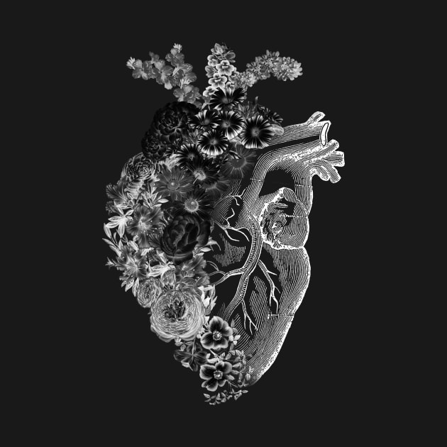 Flower Heart Spring Black and White Inverse by Tobe Fonseca by Tobe_Fonseca