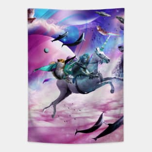 Frog Bearded Dragon Squirrel On Rainbow Unicorn Tapestry