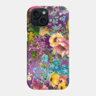 Vintage floral garden, shabby chic, vintage botanical, flowers illustration, purple vintage floral pattern Phone Case