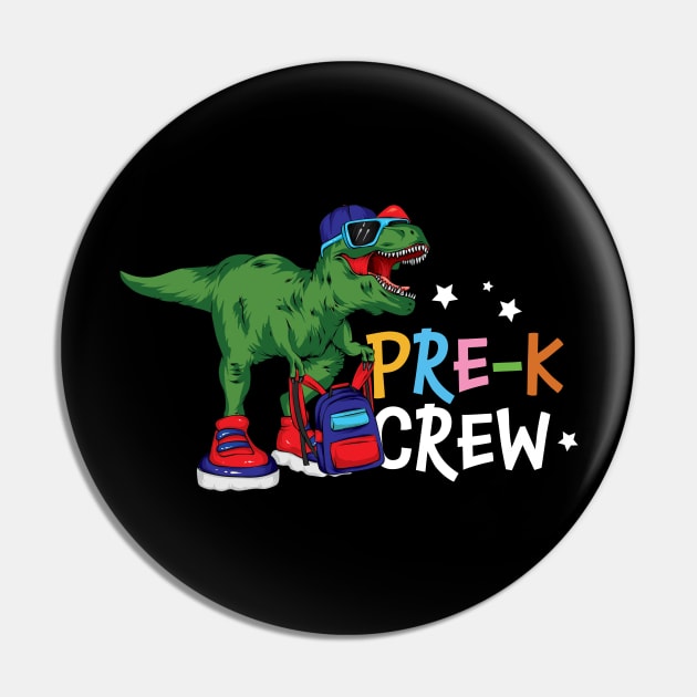 Funny T-Rex Back To School Pre-K Crew Pre Kindergarten Gift Pin by BadDesignCo