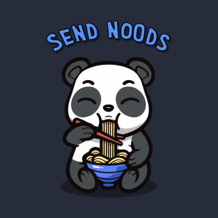 Kawaii Panda Eating Ramen Send Noods Funny Kawaii Panda Blue T-Shirt