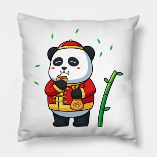 Cute panda eating with chinese costume Pillow