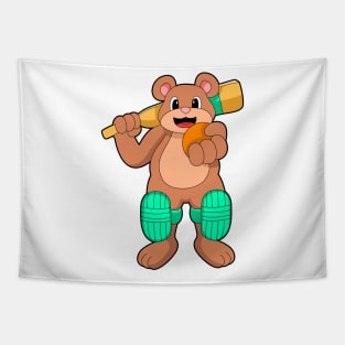 Bear at Cricket with Cricket bat Tapestry