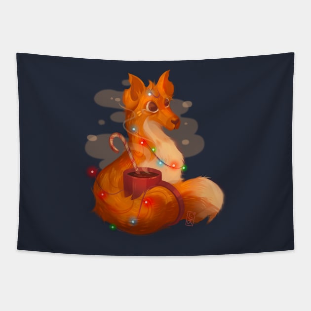 Holiday Fox Tapestry by Claire Lin