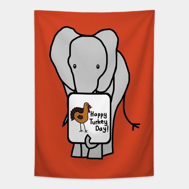 Big Grey Elephant with Thanksgiving Turkey Greetings Tapestry by ellenhenryart