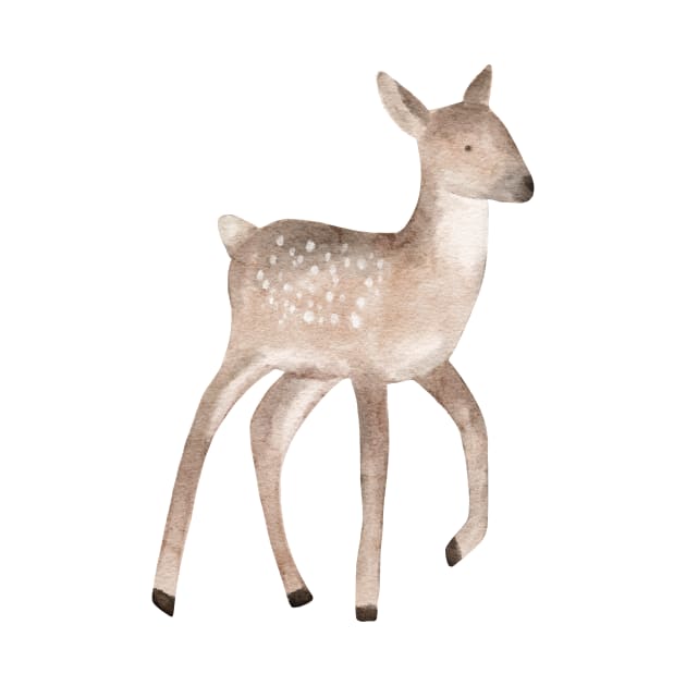 Handpainted watercolor cute spotted forest baby deer by TinyFlowerArt