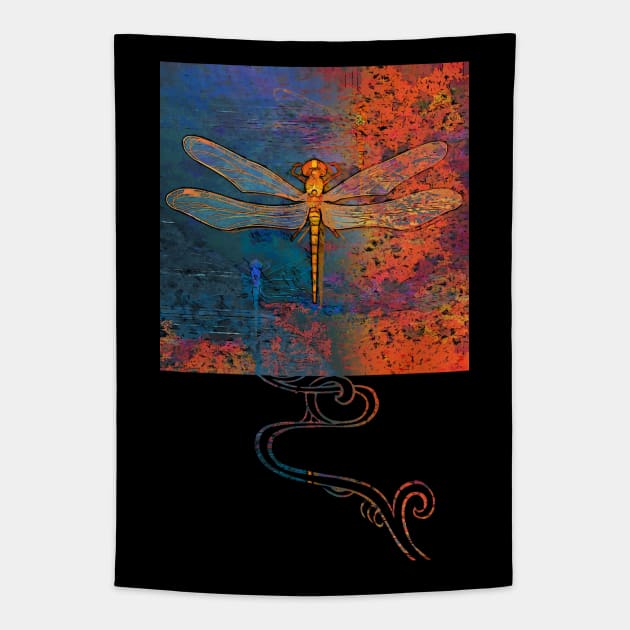 Flaming Dragonfly Tapestry by evisionarts