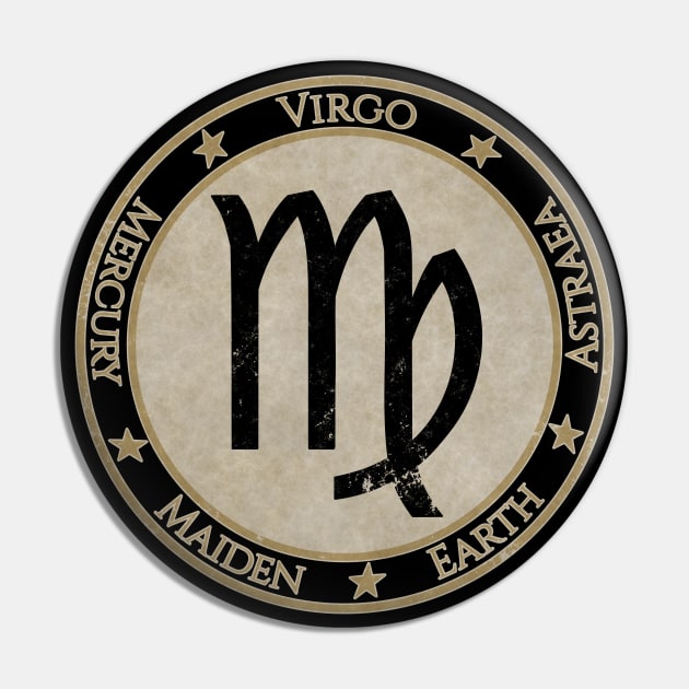 Vintage Virgo Zodiac Sign Horoscope Astrology Symbol Pin by DragonXX