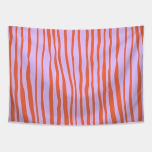 Vertical retro wavy lines - orange and violet Tapestry