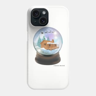 Snow Globe Santa and Reindeer Flying Over A Winter Cabin Phone Case