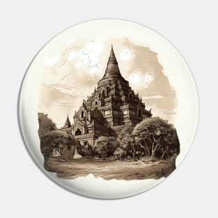 Vintage illustration of Bagan, Myanmar Pin