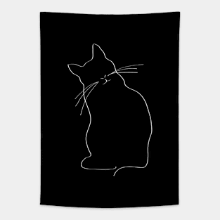 Minimalist Line Art Cat Drawing Tapestry