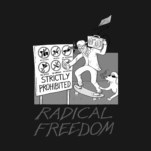 Radical Freedom at the Beach (black and white) by ExistentialComics