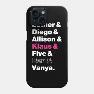 Umbrella Academy Character Names - Pink Klaus Hargreeves, Ben Hargreeves Outline Phone Case