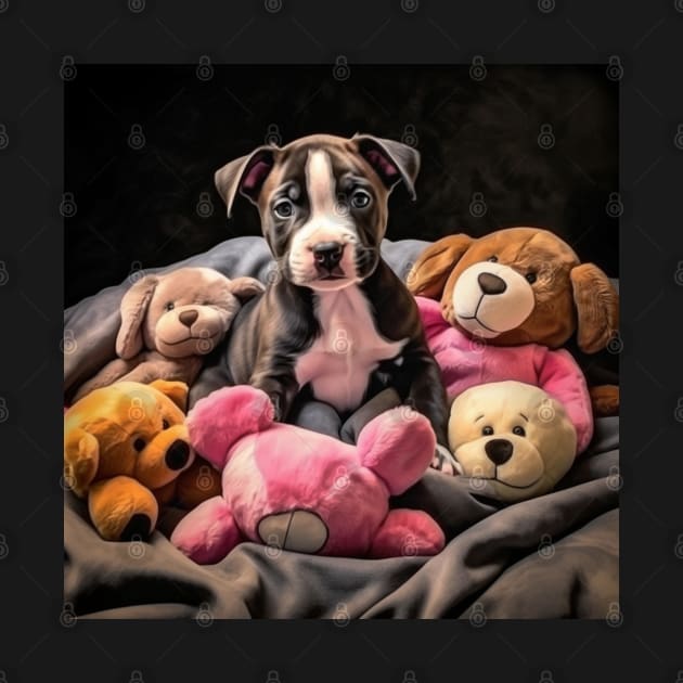 Staffy With Bunch Of Toys by Enchanted Reverie