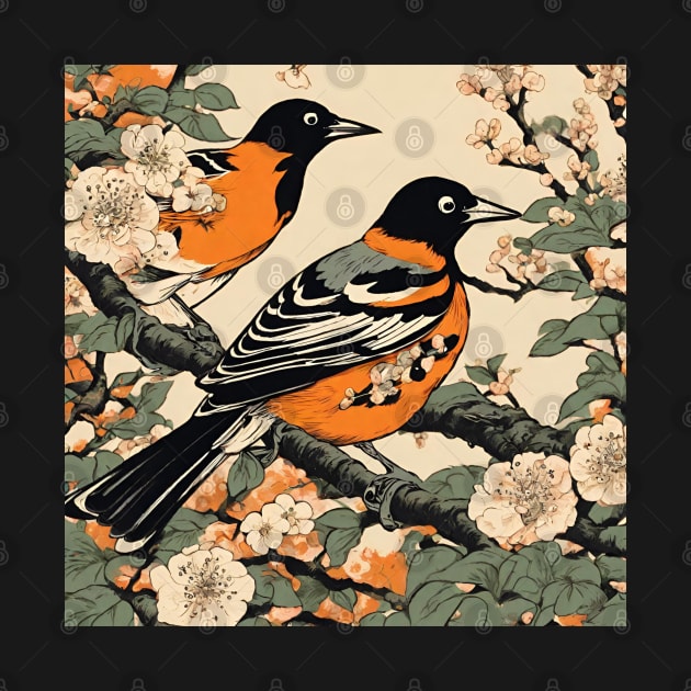 Vintage Japanese Baltimore Orioles The Orchard Oriole Bird of Baltimore by wigobun