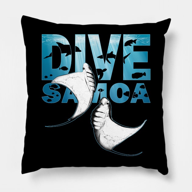 Giant Manta Rays Dive Samoa Pillow by NicGrayTees