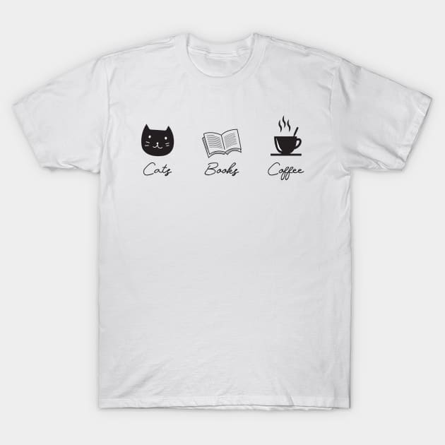sarkom Eddike Læne Cats Books Coffee - Cats Books And Coffee - T-Shirt | TeePublic