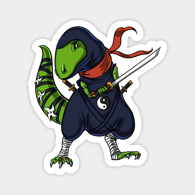 T-Rex Dinosaur Ninja Samurai Magnet by underheaven