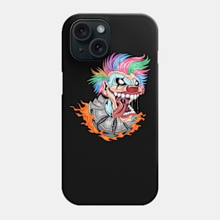 Laughing clown with rainbow colored hair and fire Phone Case