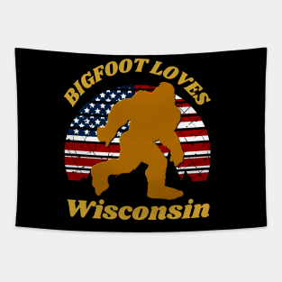 Bigfoot loves America and Wisconsin too Tapestry