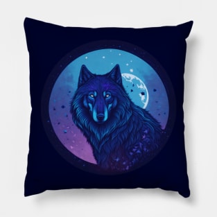 We Are All Made of Stardust - Dark Blue Wolf Design Pillow