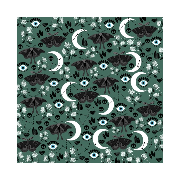 Moth moon and stars pattern by kapotka