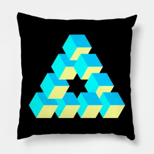 Optical illusion triangle #9 - blues & yellow Pillow