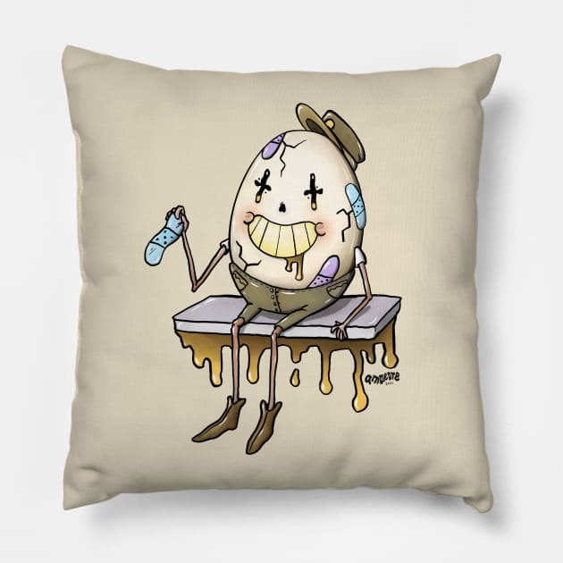 Anthropomorphic Egg Put Himself Back Together Again Pillow by amaeore