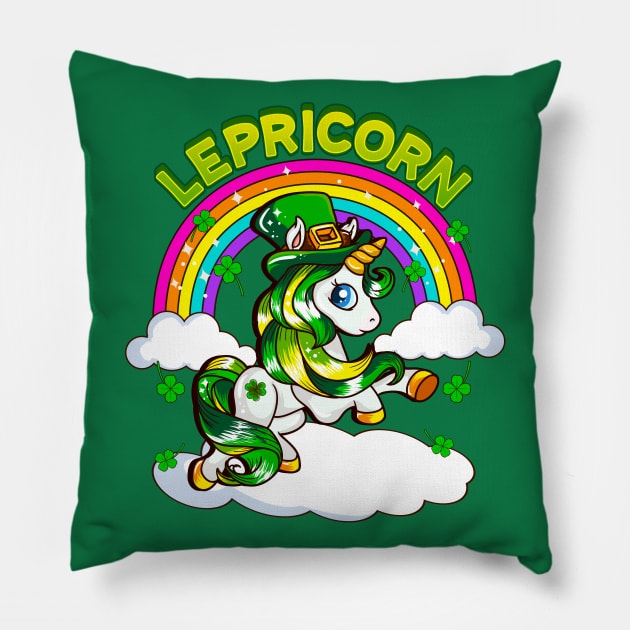 St Patricks Day Unicorn Lepricorn Irish Pillow by E