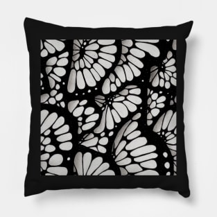 Vintage Floral Cottagecore Butterfly Wings Romantic Flower Design Black and White Pillow