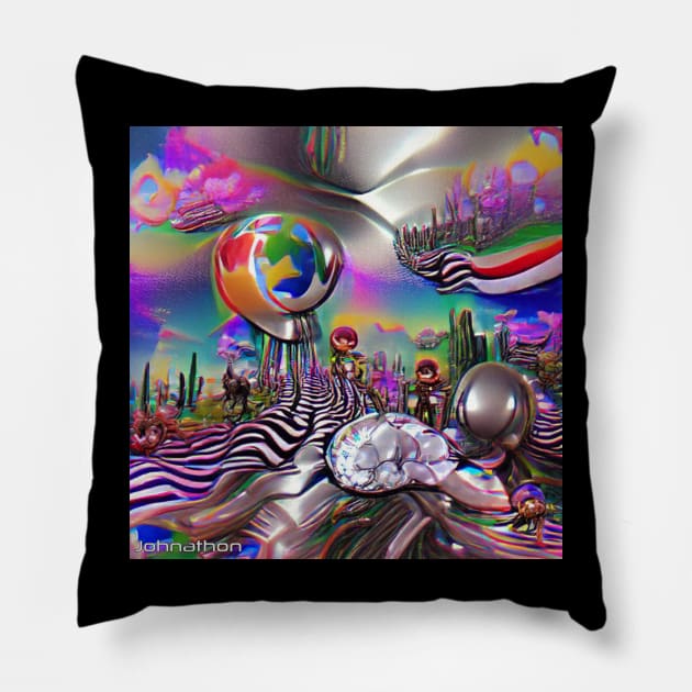 CHROME PSYCHEDELIC DREAMWORLD ORIGINAL DIGITAL GENERATED ART Pillow by JOHNATHON