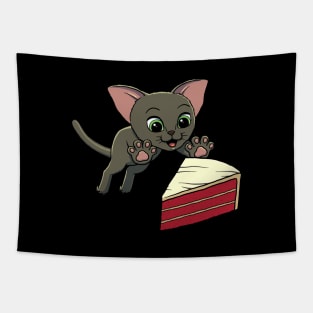 Oriental Shorthair Cat excited to eat Red Velvet Cake Tapestry