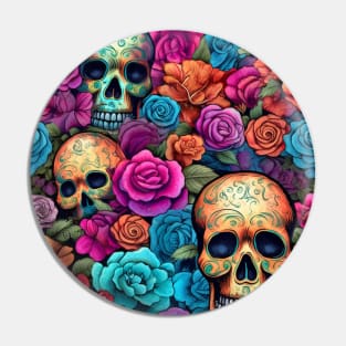 Floral skulls Pin