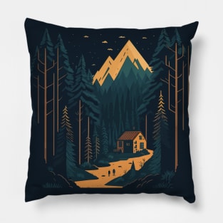 Hidden House in Mountains Pillow