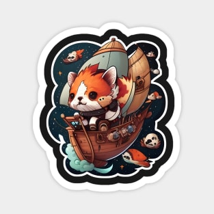 Red Panda on a Pirate Ship in Space Sticker Magnet