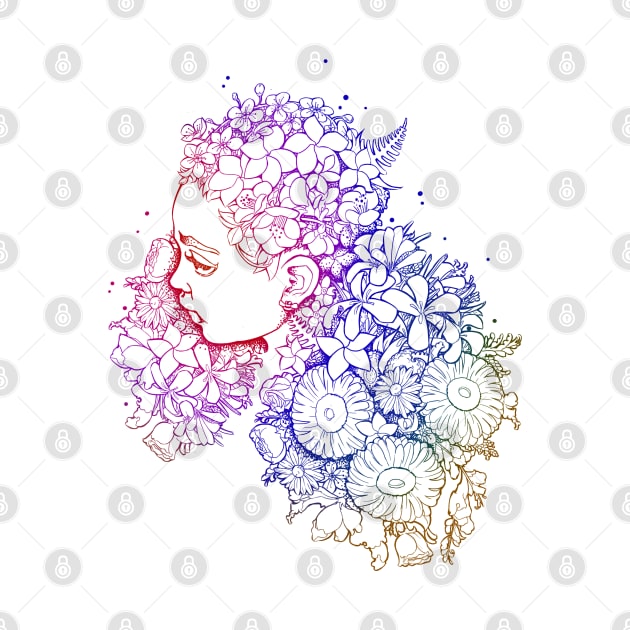 Girl Flower Hair Fine Line Art by Lima's