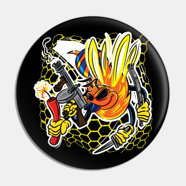 Killer Bee with Machine Gun Cartoon Pin by eShirtLabs