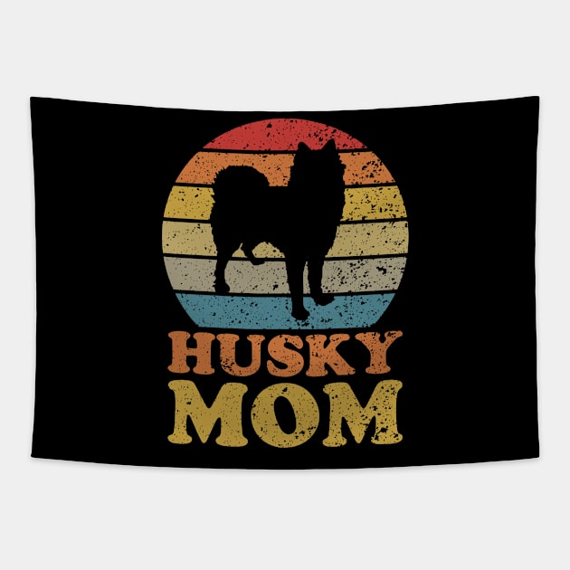 Retro Sunset Husky Dog Mom Tapestry by AmazingDesigns