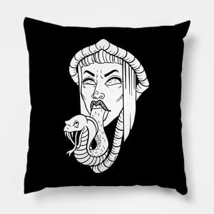 Gothic Black White Snake Tongue Woman Illustration Pillow