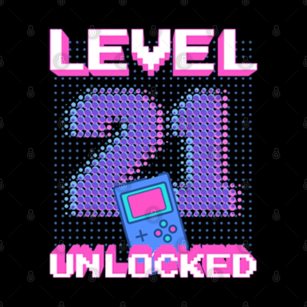 Retro Level 21 Unlocked Shirt 21st Video Gamer Birthday Gift by BitcoinSweatshirts